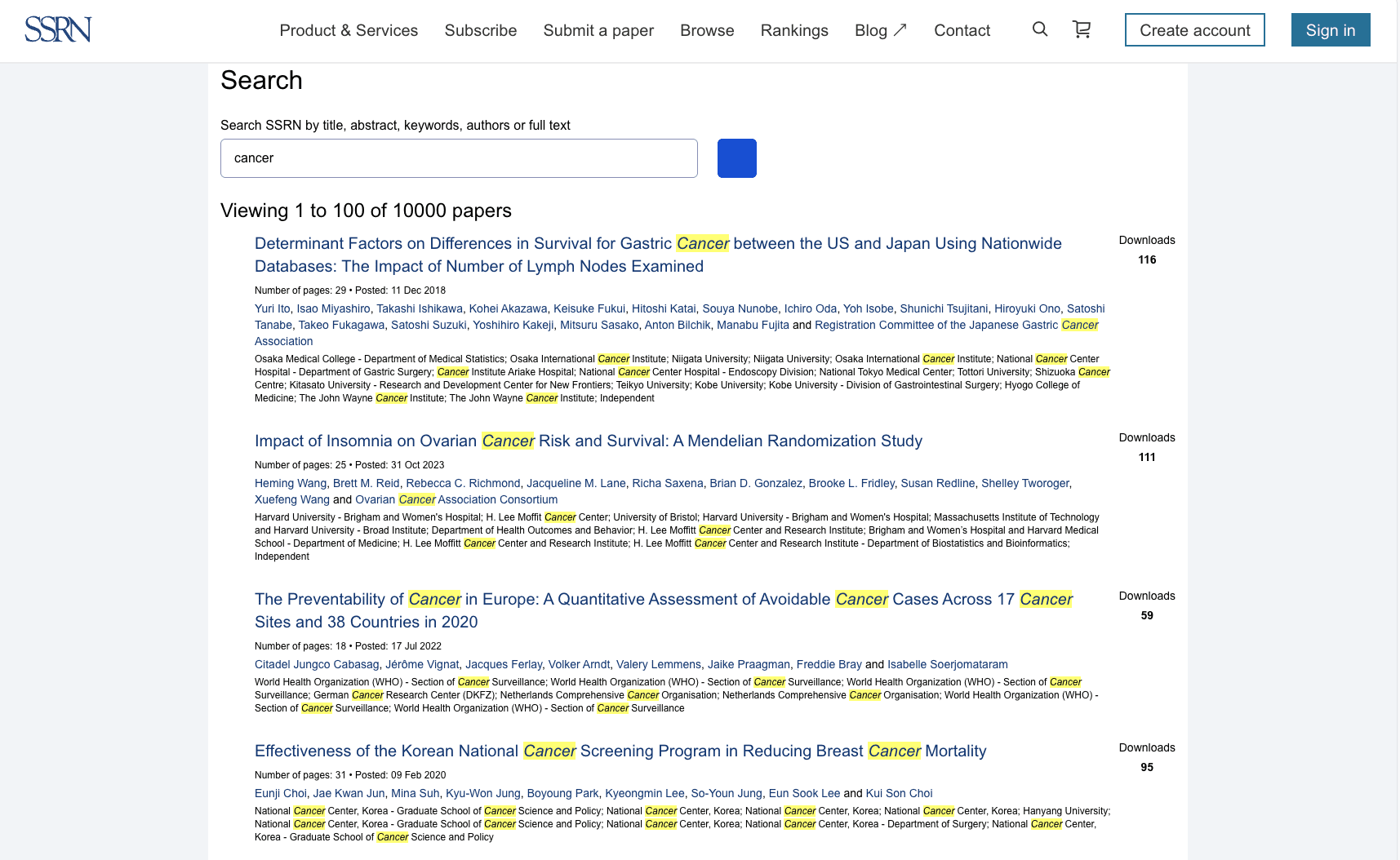 SSRN文献检索界面